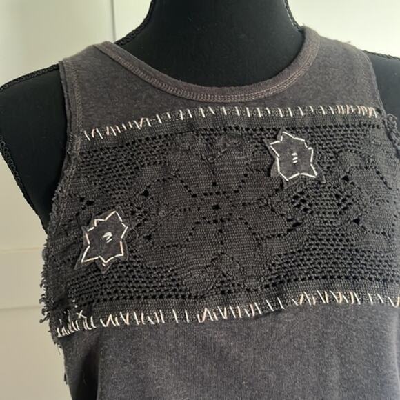 Free People We The Free Charcoal Tank Top with Flower Embroidered Details -Small - Picture 5 of 11